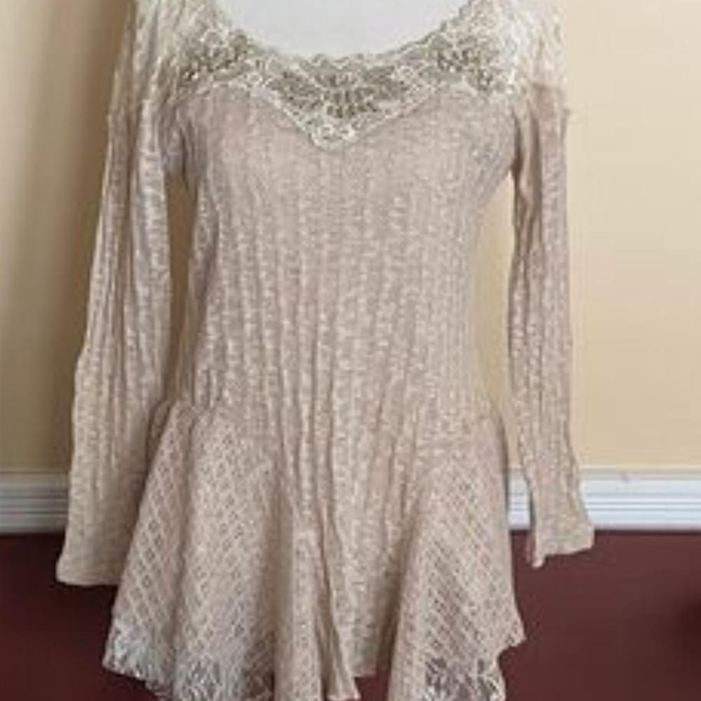 Breezy Bohemian Boutique Beaded Lace-Knit Top